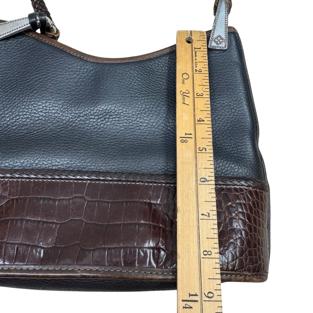BRIGHTON Bucket Bag Pebbled Leather Black Brown Shoulder Tote Vtg Braided Strap - Picture 14 of 15
